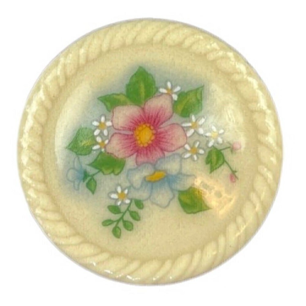 Vintage 1980s Avon Spring Bouquet Porcelain Ceramic Circle Brooch with Flowers